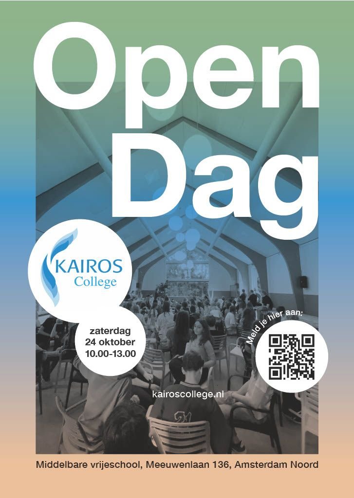 Poster Open Dag Kairos College, zaterdag 24 oktober 2026, 10:00 tot 13:00 uur